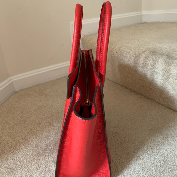 Authentic CELINE Micro Luggage Calfskin Red Coquelicot Excellent RECEIPT - Picture 5 of 17